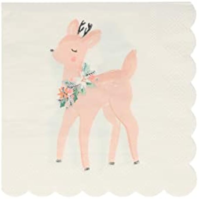 PASTEL DEER NAPKINS PACK OF 8WOODLAND PARTY PAPER NAPKINS WITH SILVER FOIL, ECO-FRIENDLY, SOFT PASTEL COLORS, HOLIDAY, BIRTHDAY, KIDS, ADULT, CELEBRATION, TABLE DECOR, FESTIVE - Image 1